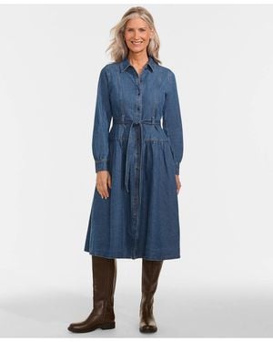Lands' End Denim Button Front Midi Shirt Dress - Blue