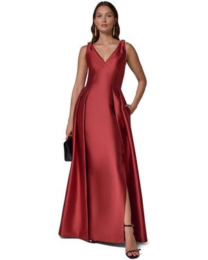 Donna Karan V-neck Sleeveless Fit & Flare Gown - Red