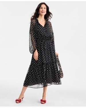 On 34th Polka Dot Blouson-sleeve Maxi Dress - Black