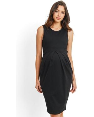 Hello Miss Maternity Sleeveless Pleated Bodycon Dress - Black