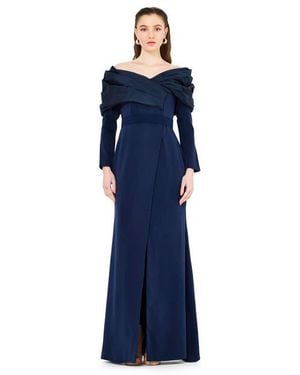 Amiri Ruched Drape Off-the-shoulder Wrap Over Gown - Blue