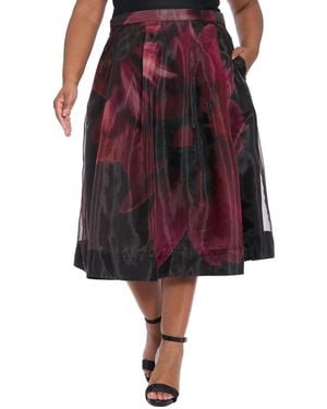 Muse Plus Size Pleated Organza Midi Skirt - Red