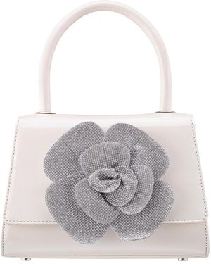 Nina Crystal Flower Embellished Patent Satchel Bag - White