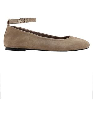 Mango Leather Round-toe Ankle-strap Ballerina Flats - White
