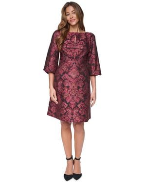 Eliza J Boat Neck A Line Ruched Keyhole Bodice Dress - Red
