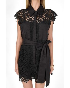 Endless Rose Lace Tie Waist Romper - Black