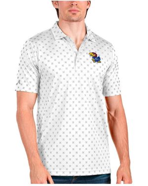 Antigua White/steel Kansas Jayhawks Spark Polo Shirt