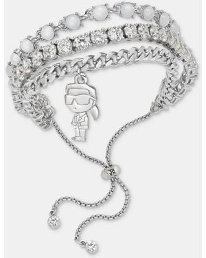 KARL LAGERFELD Silver-tone Three-row Karl Stone Slider Bracelet - White
