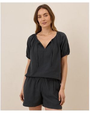 Pact Organic Cotton Coastal Double Gauze Boho Popover - Black