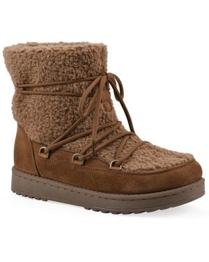 White Mountain Isador Faux Sherpa Lace-up Boots - Brown