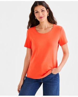 Style & Co. Petite Cotton Scoop-neck Short-sleeve Top - Orange