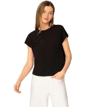 Cable & Gauge Flower Applique Tee - Black