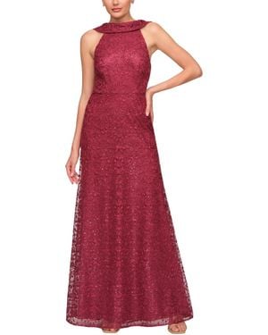 JS Collections peggy Mermaid Roll-collar Lace Gown - Red