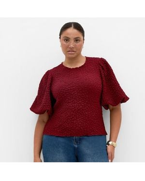 City Chic Chrissie Balloon Sleeve Top - Red