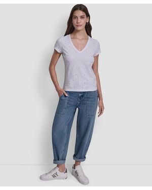 DKNY Embellished V-neck Top - Blue
