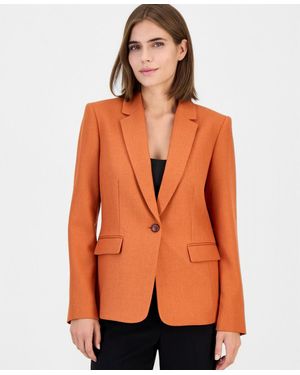 Tahari Herringbone Peak Lapel Blazer - Orange