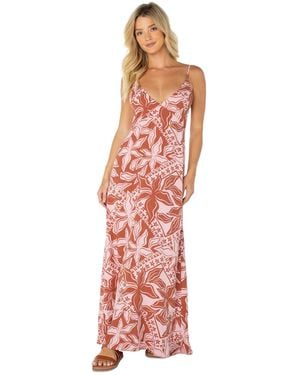 Roxy Lost Paradise Floral-print Open-back Maxi Dress - Red