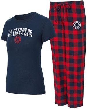 Concepts Sport Navy/red La Clippers Avondale T-shirt And Pants Flannel Pj Set - Blue