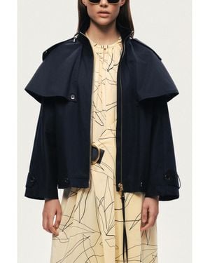 Nocturne Hooded Short Trench Jacket - Blue