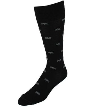 Trafalgar Dapper Bow Tie Novelty Mid Calf Mercerized Cotton Socks (1 Pair) - Black