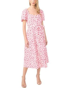 Cece Sweetheart Neck Puff-sleeve Cotton Midi Dress - Pink