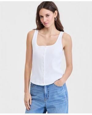On 34th Button-down Contrast-stitch Rib Tank Top - White