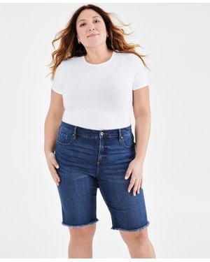 Style & Co. Plus Size Denim Raw-edge Bermuda Shorts - Blue