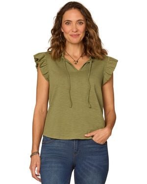 Democracy Petite Ruffle Cap-sleeve Knit Top - Green
