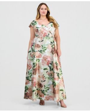 Alex Evenings Plus Size Printed Off-the-shoulder Gown - White