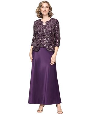 Alex Evenings Long Sequin Jacket Dress - Purple