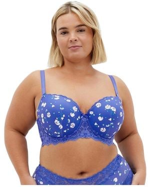 City Chic Plus Size Hailey Print Contour Bra - Blue