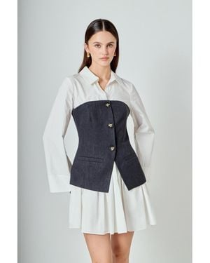 Endless Rose Mixed Media Tweed Poplin Mini Dress - Gray