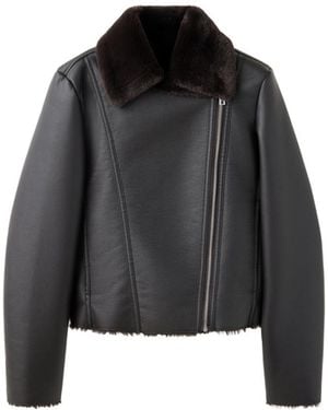 Mango Cadi Long-sleeve Faux-fur Biker Jacket - Black