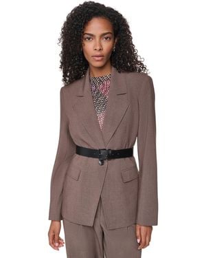 DKNY Belted Notch Collar Stretch Blazer - Brown