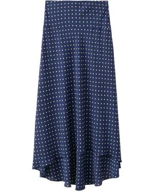 Mango High-waisted Polka-dot Asymmetrical Hem Skirt - Blue