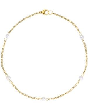Adornia Tarnish Resistant Gold Natural Freshwater Pearl Station Anklet - Metallic