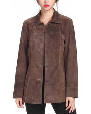 BGSD Cora Button-front Suede Leather Car Coat - Brown