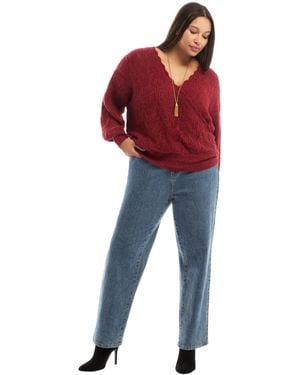 June + Vie June + Vie Plus Size Scallop-trim Wrap Sweater - Red