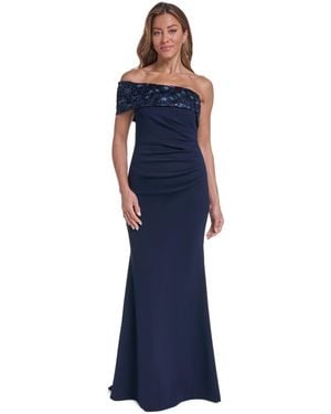 Eliza J Off-the-shoulder Side-tuck Long Dress - Blue