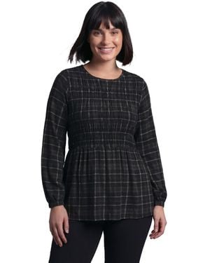 Avenue Plus Size Sela Long-sleeve Smocked Blouse - Black