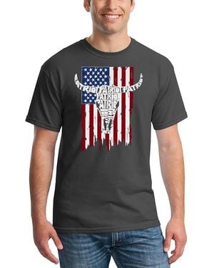 LA Pop Art Patriot Cow Skull American Flag Word Art T-shirt - Black
