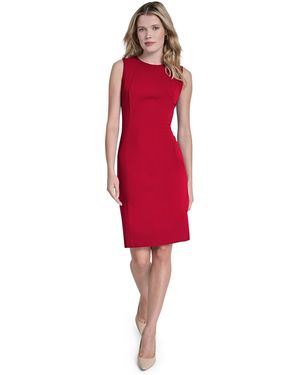 DKNY Sleeveless Jewel Neck Knee-length Dress - Red