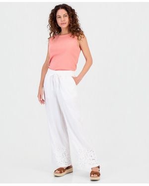 Style & Co. Embroidery Linen Blend Pull-on Pants - White
