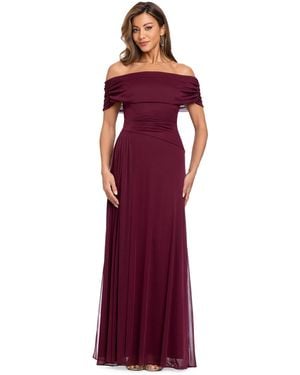 Xscape Off-the-shoulder Ruched Gown - Red