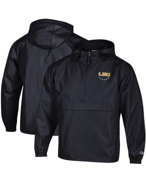 Champion Lsu Tigers Packable Hooded Windbreaker Half-zip Jacket - Blue