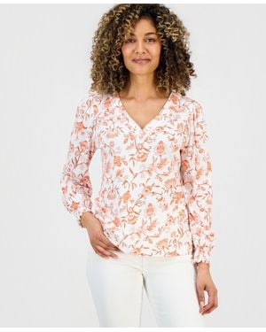 Style & Co. Petite Fresh Paisley V-neck Long-sleeve Top - White