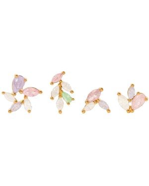 Girls Crew Crystal Pastel Leaf Stud Earrings Set - Metallic