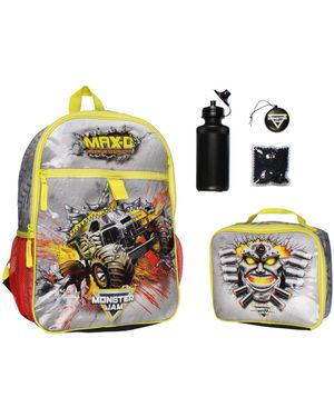 MONSTER JAM Max-d Monster Truck 5 Pc Backpack Lunch Box Water Bottle Icepack Charm - Gray