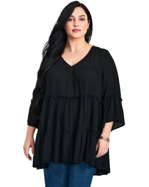 Avenue Plus Size Amy Tiered Bell Sleeve Blouse - Black