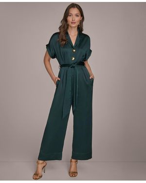 Donna Karan Satin Wide Leg Jumpsuit - Blue